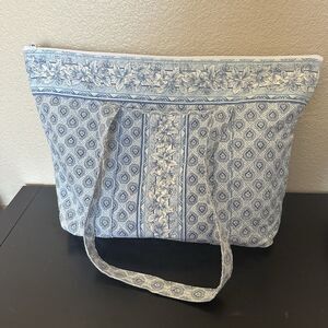 large longaberger Overnight Duffle Tote Bag Blue Paisley Quilted